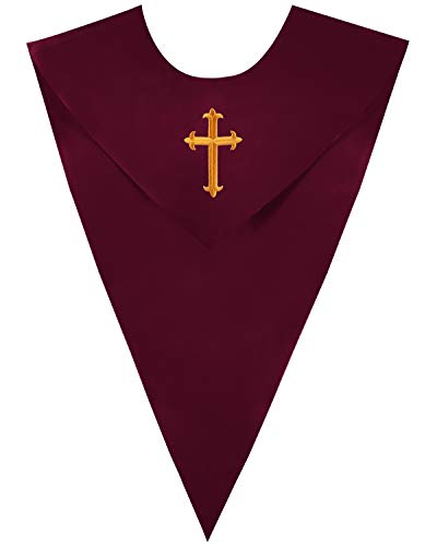 IvyRobes Unisex V Shape Solid-Colored Choir Stole with Cross - color: Maroon
