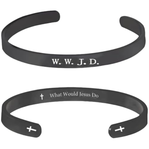 Pingyongchang 1Pcs WWJD Stainless Steel Prayer Bangle Cuff Open Bracelets What Would Jesus Do Engraved Cross Bible Verse Bracelet Women Men Inspirational Religious Christian Jewelry - color: Black