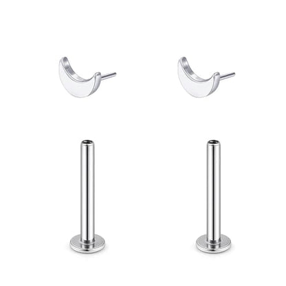 1 Pairs G23 Titanium 20G/18G/16G Press Fit Threadless Push Pop Top 4mm Flat Back Piercing Lip Stud Earring Labret Monroe Lip Ring Tragus Cartilage Bar Lehgth 6mm-12mm - color: 1 Pair Moon