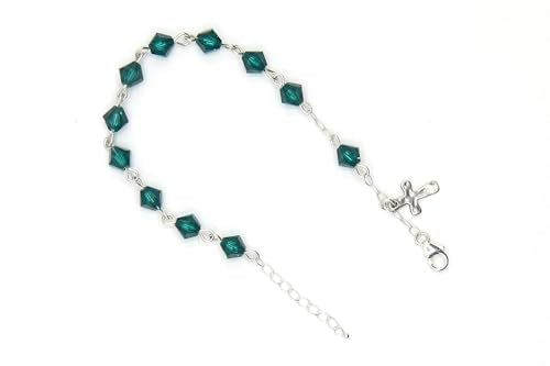 Catholic Communion Rosary Bracelet Created with Swarovski® Crystals, Glass - color: Emerald - May