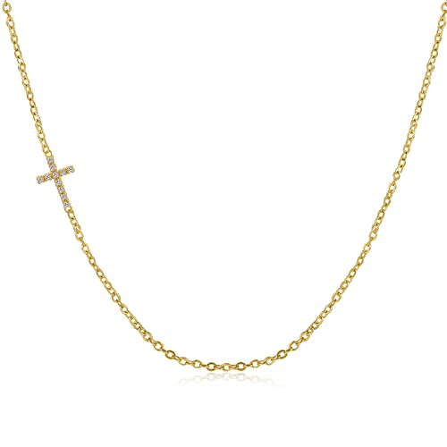 VIROMY Gold Cross Necklace for Women 14K Gold Plated Cute Sidways Cross Pendant Choker Necklaces Simple Trendy Everyday Jewelry for Women - style: Sideways CZ Cross-40CM-Gold