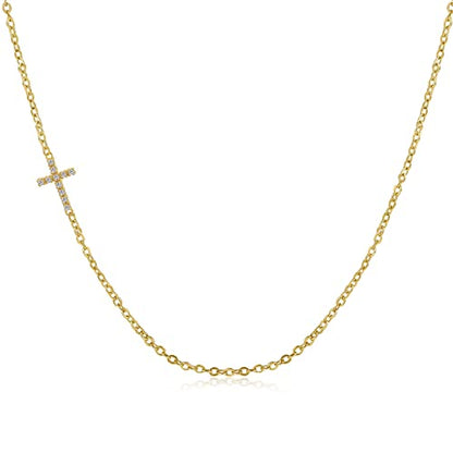 VIROMY Gold Cross Necklace for Women 14K Gold Plated Cute Sidways Cross Pendant Choker Necklaces Simple Trendy Everyday Jewelry for Women - style: Sideways CZ Cross-40CM-Gold