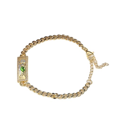 14K Yellow Gold Christian San Judas Bracelet For Women Men - Religious St Jude Bracelet, San Judas Tadeo Bracelet, Pulseras De San Judas Tadeo, Saint Jude Bracelets - color: Horizontal San Jude Bracelet 1