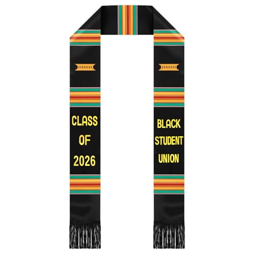Geyoga Graduation Stole Kente Stole Black Authentic African Art 72" x 4.8" for Adult College Unisex Grads Celebrate - style: Black Student Union