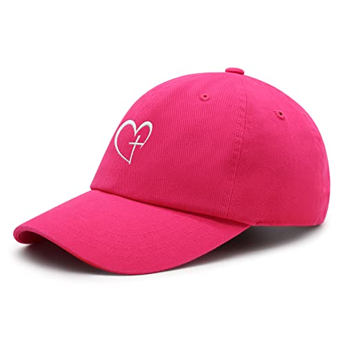 JPAK Heart and Cross Premium Dad Hat Embroidered Cotton Baseball Cap Christian Faith - color: Hot Pink
