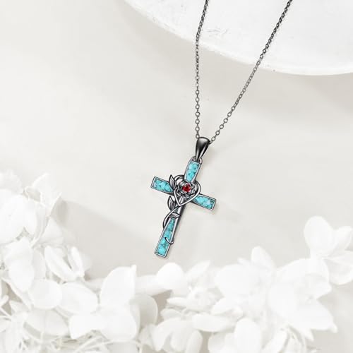 ONEFINITY Cross Necklace 925 Sterling Silver Cross Pendant Religious Jewelry Gifts - style: black rose cross