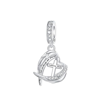 LUXILLA 925 Sterling Silver Charm Golden Family Tree Sparkling Cross Cute Dragon Charms Fits Bracelets Necklace Pendant Bead Jewelry Gift for Women Family Friends - color: Angel Wing Cross Charm
