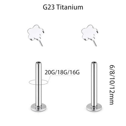 1 Pairs G23 Titanium 20G/18G/16G Press Fit Threadless Push Pop Top 4mm Flat Back Piercing Lip Stud Earring Labret Monroe Lip Ring Tragus Cartilage Bar Lehgth 6mm-12mm - color: 1 Pair Flower
