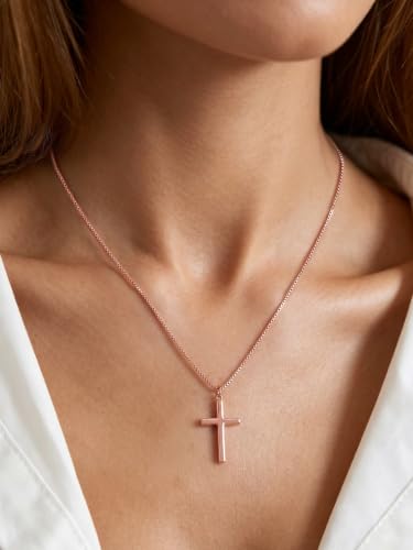 KeyStyle Cross Necklace for Women,Silver/Gold/Rose Gold Cross Pendant - color: 03-Large Cross-Rose Gold
