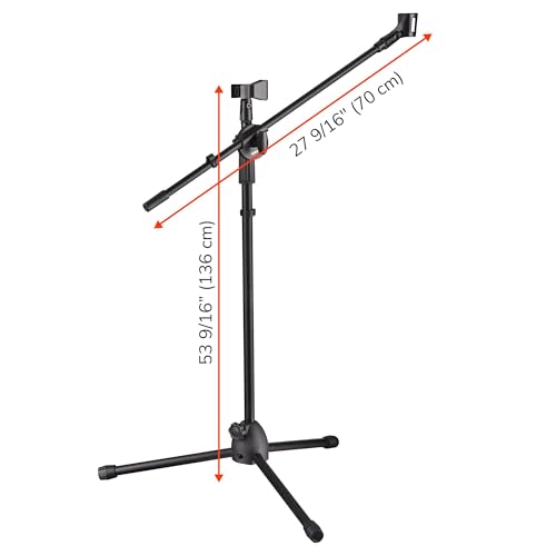 AW 2pcs Boom Mic Stand Floor Adjustable Height Mic Tripod Stand Dual Mic - color: Black-2 Mic Clips, size: 2 pcs