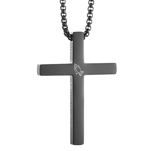 Cross Necklace Stainless Steel Necklace Religious Bible Verse Pendant Crucifix Necklace Faith Jewelry with 22' Chain - style: For With God - Black