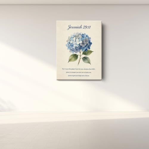 BEASTZHENG Jeremiah Hydrangea Scripture Canvas Wall Art Faith Room Ornament - color: Jeremiah 29：11