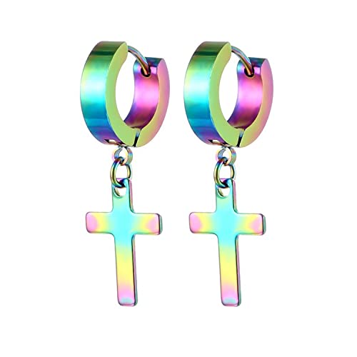 Stainless Steel Cross Earrings Set for Men Women Dangle Hinged Men Women Earrings Silver Gold Black - color: 1 pair - Color
