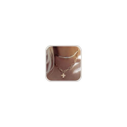 Bheop Chunky Cross Necklace for Women, 14K Gold Silver Statement Necklace - color: GD-2 PCS Set(0.8 inch Pendant)