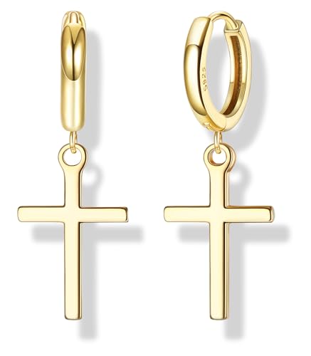 MILACOLATO 925 Sterling Silver Dangle Earrings for Women Hypoallergenic - color: gold-cross