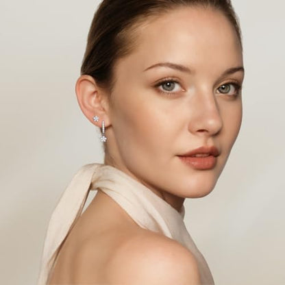 Angelady Gold Hoop Earrings Set for Women, Dainty 14K Gold Plated Flower Moon Cross Dangle Earrings, Hypoallergenic Huggie Hoop Earring Stacks, Stud Earrings for Women Trendy Jewelry Gift - color: Silver,Flower Earrings