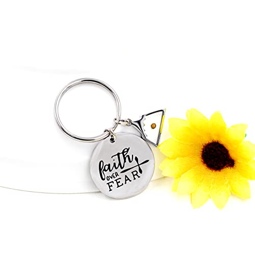 Uloveido Stainless Steel Faith Cross Keychain & Jesus Loves Me Christian Keyring Mustard Seed Charms Religious Jewelry - style: Faith Over Fear-triangle