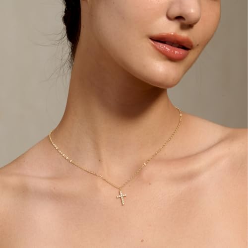 Tewiky Cross Necklace for Women Gold Cross Pendant Cute Necklaces - color: Gold CZ Cross