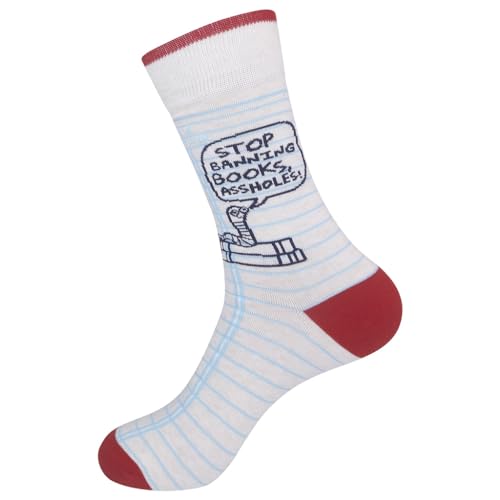 FUNATIC Socks with Funny and Profane Sayings, Sarcastic Gift for Men Women - color: Stop Banning Books
