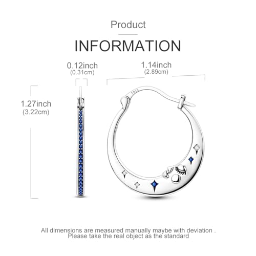 LAZA 925 Sterling Silver Earrings for Women Huggies Hoop Gold Earrings - color: Blue Stars Earrings