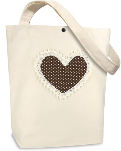 Christian Tote Bag Gift for Women, Canvas Bible Bag Handmade Floral Cross - color: Cream-brown Polka Dot