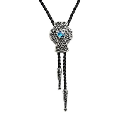 Fashionable Cross Bolo Tie Multi-Color Cross Shield Necktie - color: Retro Style 4-lake Blue