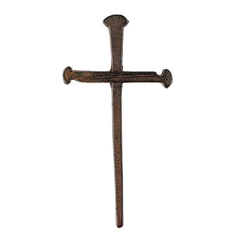 Three Nails Antiqued Brown 9 Inch Metal Decorative Hanging Wall Cross