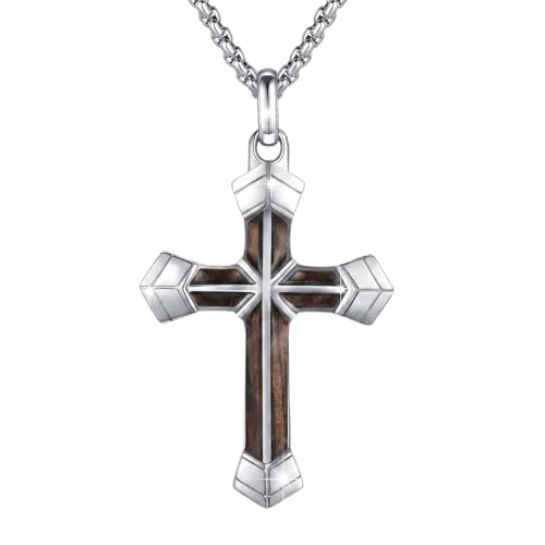 Cross Necklace for Men 925 Sterling Silver Cross Ebony Wooden Ankh Raven Praying Hands Crucifix Amulet Religious Jewelry Gifts for Men Women - color: Cross12