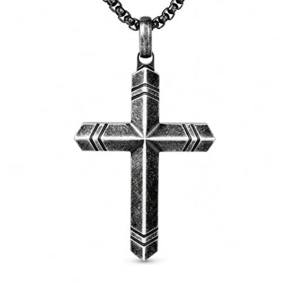 Stainless Steel Cross Necklace for Men with Adjustable Box Chain Christian Cross neckalce Gift - color: Grey-Black