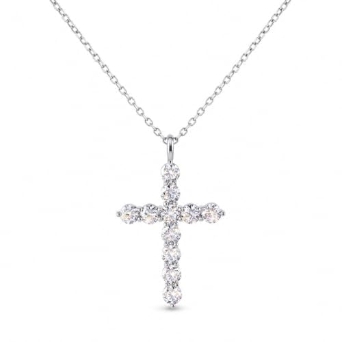 Moissanite Cross Necklace for Women, 1.1CT, S925 Sterling Silver - color: Silver Tone