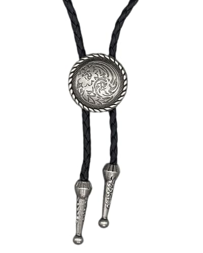 MULBA Vintage American Western Cowboy Indian Art Stone Leather Bolo Tie For Men Women - color: Style C-silver