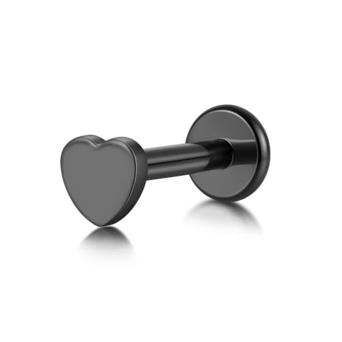FLECHAZO Titanium Gunmetal Flat Back Earrings,Screw Back Earrings, ASTM F136 Implant Grade with Internally Threaded Front Screw, Interchangeable Posts 16G 8mm or 18G 9mm, Hypoallergenic for Cartilage Helix Tragus Conch Lobe (Sold as 1 Single Earring) - st