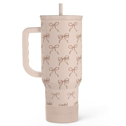 SANDJEST Bow Tumbler with Handle and Straw 40oz – Stainless Sleel Slider Tumbler Travel Coffee Mug for Women - Gift Idea for Birthday Christmas - color: Bow 1