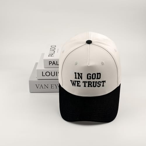 Embroidered Christian Two-Tone Baseball Cap for Men & Women, Adjustable Dad Hat Christmas Easter Gift - color: In God We Trust, Black/Beige
