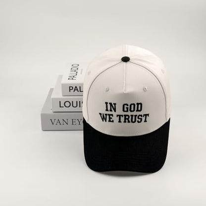 Embroidered Christian Two-Tone Baseball Cap for Men & Women, Adjustable Dad Hat Christmas Easter Gift - color: In God We Trust, Black/Beige