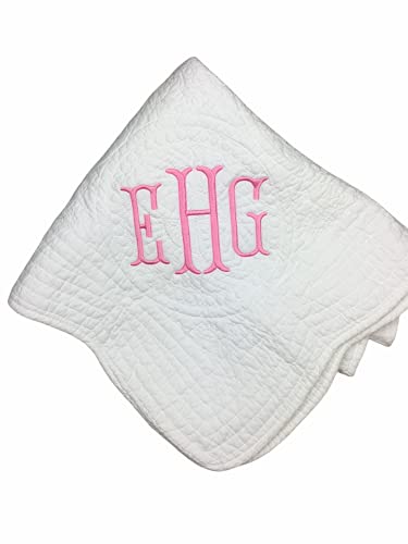 Personalized Baby Blanket – Custom Name, Monogram & Birth Stats, Soft Cotton Heirloom Quilt Keepsake, Unique Baby Gift for Boys & Girls (Monogram Classic) - color: Monogram Classic