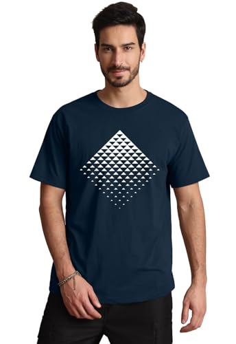 Aiyino Men's Triangle Geometric Tee – Gradient Art 100% Cotton Casual Top - color: Navy, size: Medium