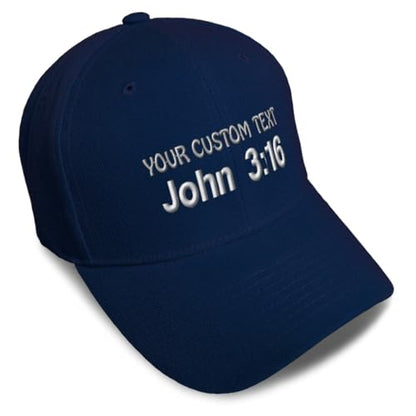 Baseball Caps for Men & Women Embroidered John 3:16 Jesus Christ Christian God Ladies & Men Baseball Hats - color: Navy Personalized Text Here
