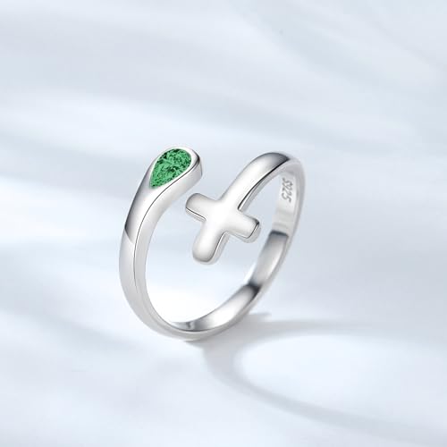 Jinlou Thumb Rings for Women - 925 Sterling Silver Birthstone Open Teardrop Encouragement Adjustable Ring Women Gifts for Teens Mom Birthday Mother's Day St Patricks Day - color: May, style: Cross CZ Ring