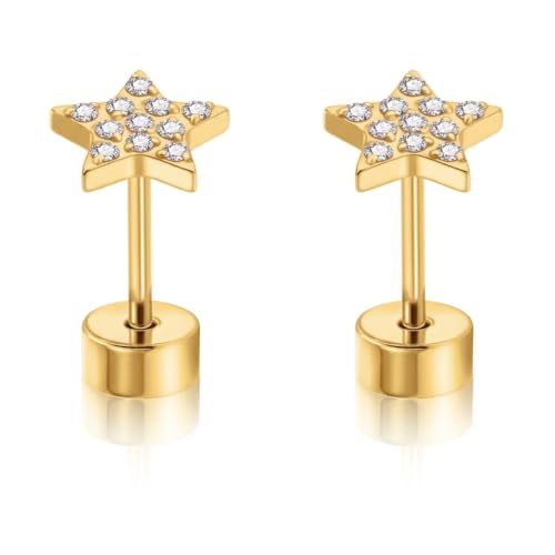 XUU 20G Flat Back Stud Earrings ASTM F136 Titanium - color: gold star