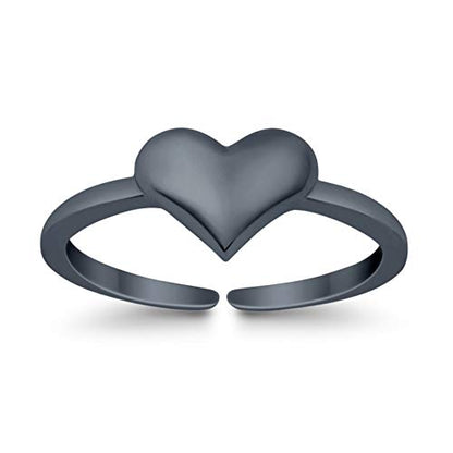 Blue Apple Co. Adjustable Heart Toe Ring Band 925 Sterling Silver (6mm) - color: Black Tone, Sterling Silver