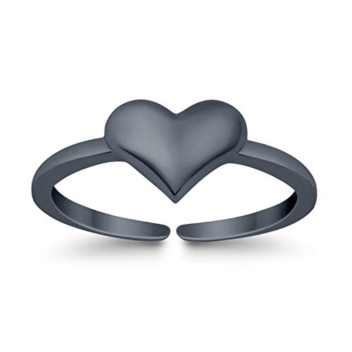 Blue Apple Co. Adjustable Heart Toe Ring Band 925 Sterling Silver (6mm) - color: Black Tone, Sterling Silver