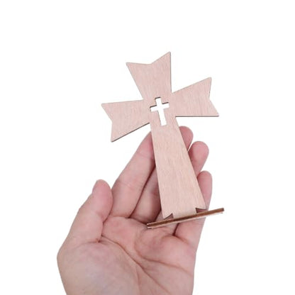 DOITOOL 20 Pcs Wooden Crosses for Crafts, Unfinished Standing Cross Centerpieces for Tables Easter Baptism Decorations, Catholic Religious Decor for First Communion