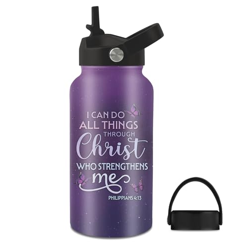 Christian Gifts for Women, 25oz Christian Water Bottle with 2 Lid & Straw - Christ Cross Insulated Water Bottles, BPA-free Leakproof Sports Waters Bottle for School Travel, Gift Cup for Christians - color: Butterfly Christ
