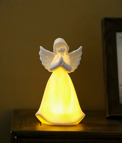 ADAVAS.Y&G Praying Angel Night Light Lighted up Angel Prayer Porcelain Angel Figurine with Lighting, White 7" H - color: Pray