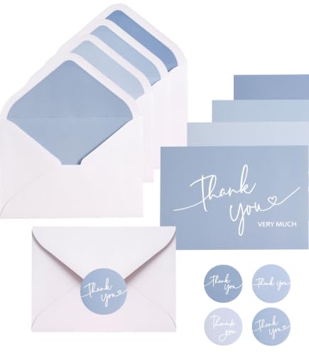 Winoo Design 100 PK Blue Thank You Cards with Envelopes Bulk - 5 x 3.5 Inches Personalized Thank You Notes for Baby Shower Wedding Small Business Graduation Funeral Birthday - color: BLUE
