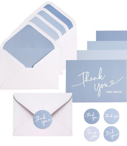Winoo Design 100 PK Blue Thank You Cards with Envelopes Bulk - 5 x 3.5 Inches Personalized Thank You Notes for Baby Shower Wedding Small Business Graduation Funeral Birthday - color: BLUE