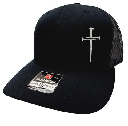 Jesus Hat Christian Religous 3 Nails Christ Cap Richardson 112 Trucker Mesh Snapback Embroidered Black