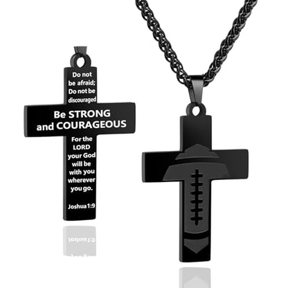 Smilelife Soccer Baseball Basketball Football Cross Necklace for Boys Men - style: Football