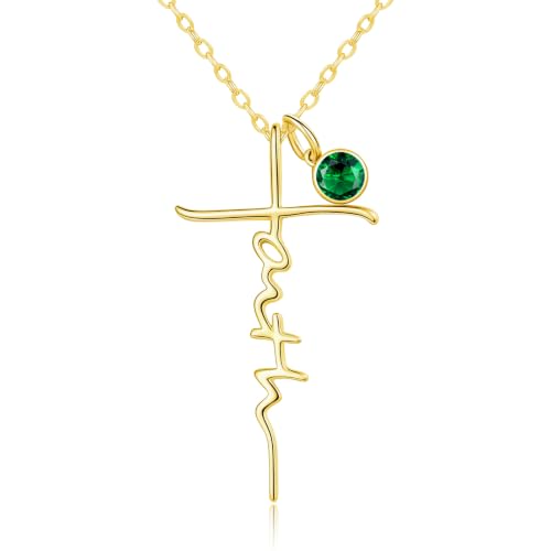 Faith Necklace White/Rose/Gold Birthday Gifts for Wife Her - color: 14K Gold-05-May